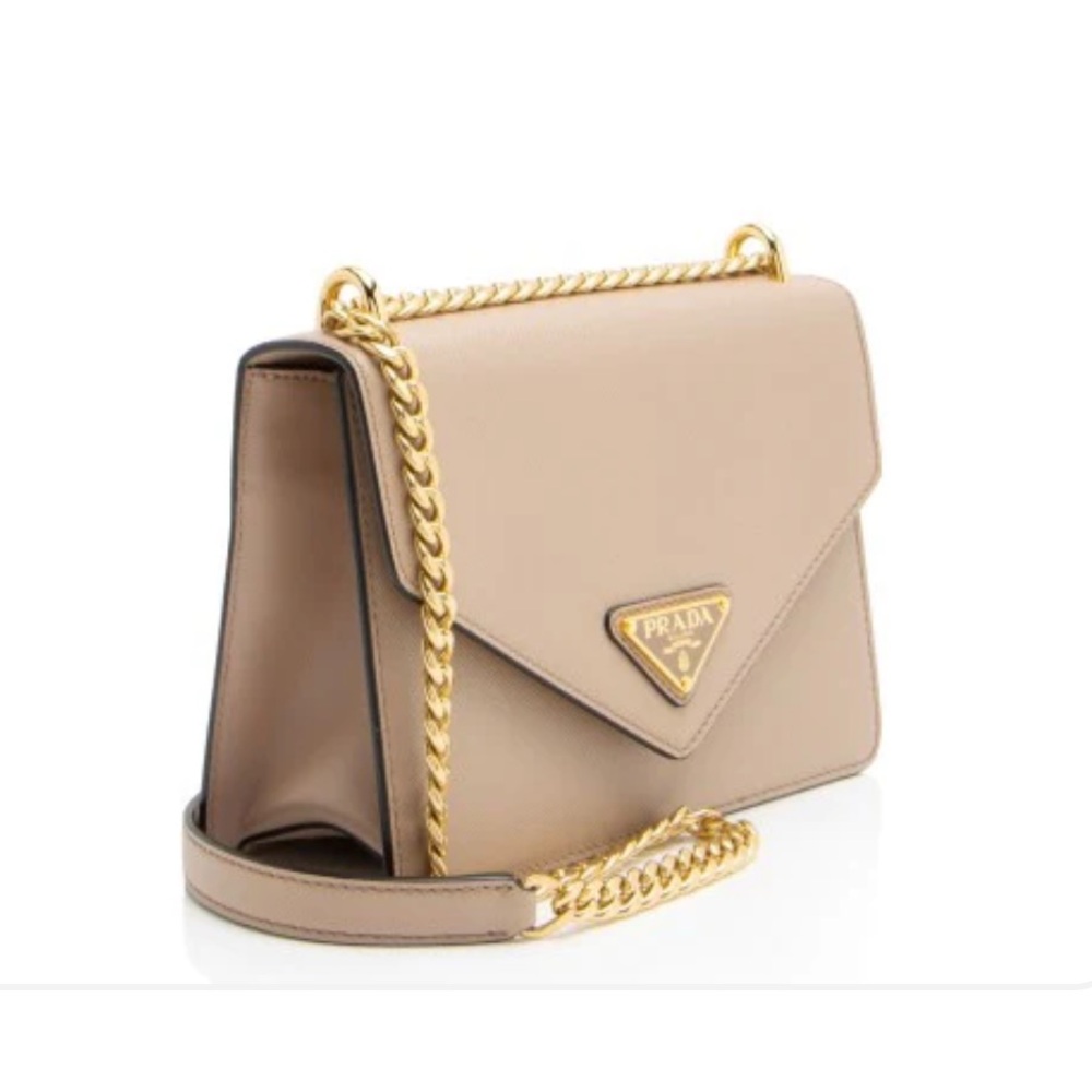 PRADA Saffiano Soft Calfskin Leather Chain Shoulder Bag Beige - Picture 3 of 5